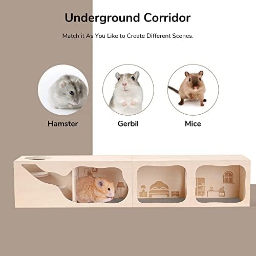 Hamster Hideout Wooden House Chamber Small Animals Pets Tunnel Exploring Toys Secret Peep Shed for Dwarf Hamsters, Syrian Hamsters, Gerbils, Hedgehogs, Rats, Mice (Living Room)