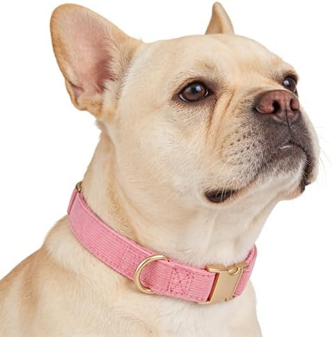 Soft Corduroy Fibric Dog Collar with High Grade Metal Buckle, for Large Dogs.(Pink,Large:17-26")