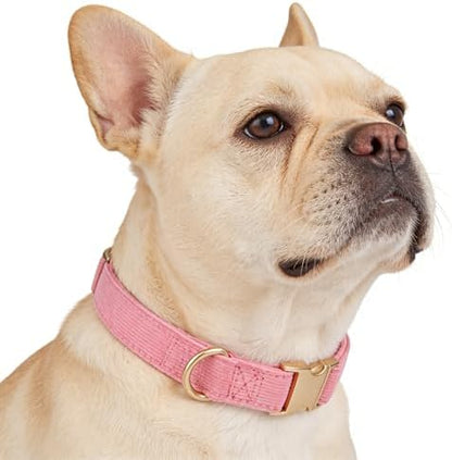 Soft Corduroy Fibric Dog Collar with High Grade Metal Buckle, for Large Dogs.(Pink,Large:17-26")