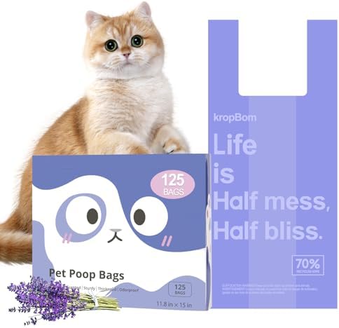 125 Count Cat Litter Bags Lavender Scented with Handles, Disposable Litter Bags for Pet Poop, Extra-Thick Kitty Waste Bags Easy Tie Leak-Proof Strengthen