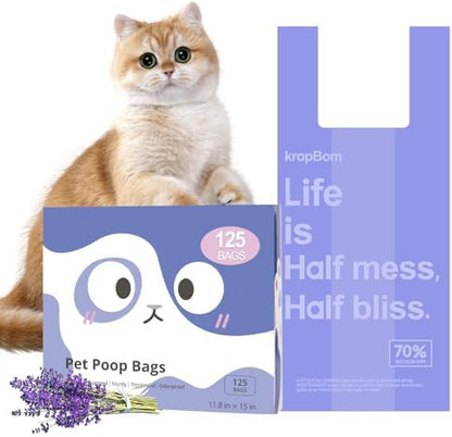 125 Count Cat Litter Bags Lavender Scented with Handles, Disposable Litter Bags for Pet Poop, Extra-Thick Kitty Waste Bags Easy Tie Leak-Proof Strengthen