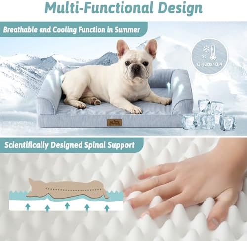 COZY KISS Cooling Dog Bed for Small Dogs, 30" Orthopedic Pet Sofa