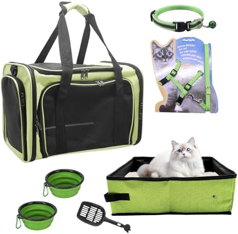 Cat Carrier Soft-Sided & Folding Travel Litter Box, Green