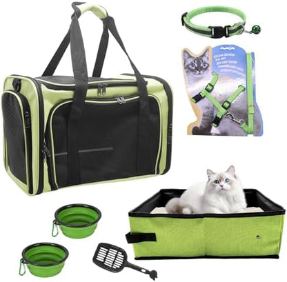 Cat Carrier Soft-Sided & Folding Travel Litter Box, Green