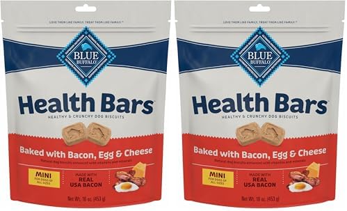Blue Buffalo Health Bars Mini Crunchy Dog Biscuits,Oven-Baked with Natural Ingredients,Bacon,Egg & Cheese,16-oz Bag,(Pack of 2)