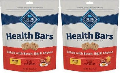 Blue Buffalo Health Bars Mini Crunchy Dog Biscuits,Oven-Baked with Natural Ingredients,Bacon,Egg & Cheese,16-oz Bag,(Pack of 2)