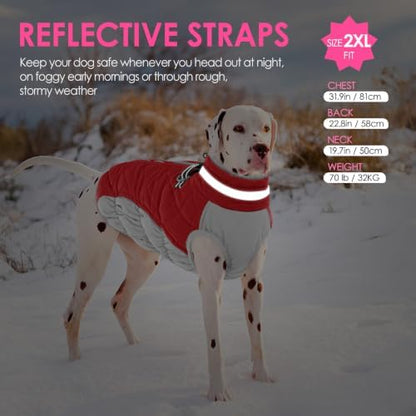 AOFITEE Dog Coat for Large Dogs Waterproof Dog Winter Jacket with Harness