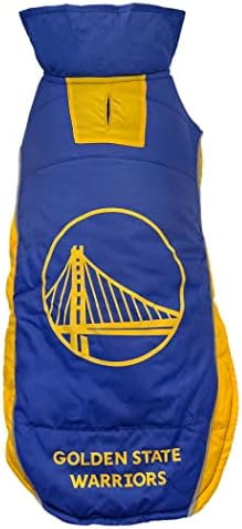 NBA Golden State Warriors Puffer Vest for Dogs & Cats, Size Large. Warm, Cozy, and Waterproof Dog Coat, for Small and Large Dogs/Cats. Best NBA Licensed PET Warming Sports Jacket