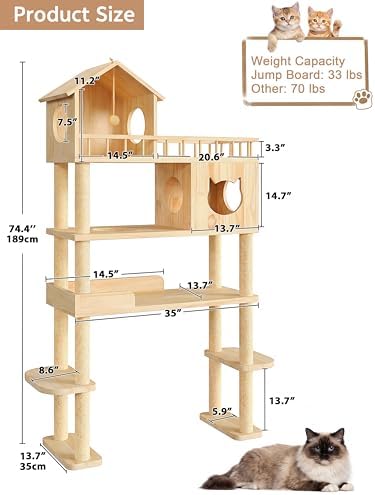 Wood Cat Tree for Automatic Litter Box, 5 Tier Cat Tower, 74 Inch