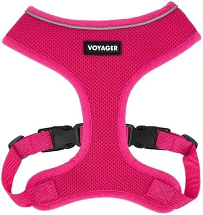 Best Pet Supplies Voyager Aerolite Over the Head Dog Harness, No Pull Breathable Air Mesh Vest, Quick Dry with Reflective Stitching, Adjustable Escape Resistant Harness - Fuchsia, Large