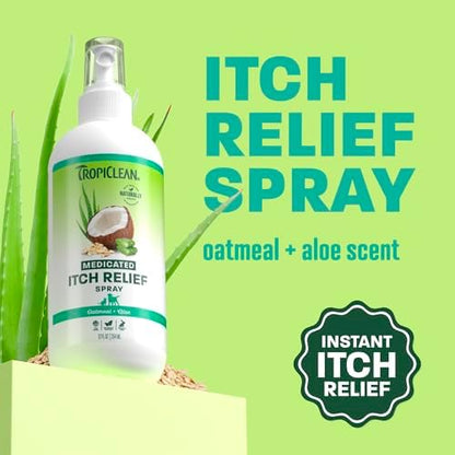 TropiClean Medicated Itch Relief Spray for Dogs, Instant Relief, 12oz