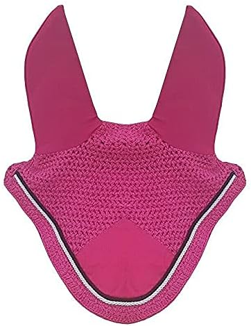 Horse Fly Bonnet Double Piping Ear Net Fly Veil Mask Breathable Cotton Crochet Horse Tack (COB, HOT Pink/Fushia)