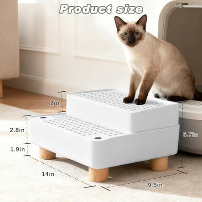 Adjustable Cat Ramp for Litter Box, 2-Step Litter Trapper, White