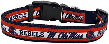 Pets First Collegiate PET Collar New Version Mississippi Ole Miss Rebels Dog Collar, Size Large. Best Sports Team Color for Dogs & Cats. A Shiny & Colorful Dog & Cat Collar Licensed by The NCAA