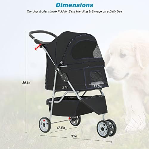 BestPet | 3-Wheel Foldable Pet Stroller | Black | Lightweight & Portable