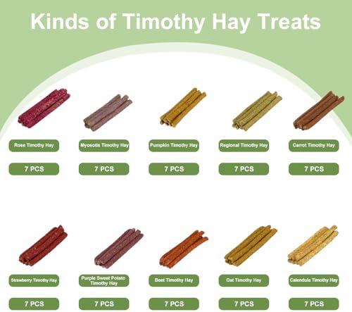 70PCS 10Flavors Bunny Chews Toys Sticks, Rabbit Toys for Bunnies Boredom, Guinea Pig Chinchilla Bunny Treats For Rabbits Timothy Hay Sticks For Chinchilla Guinea Pig Rabbit Bunny Indoor Outdoor