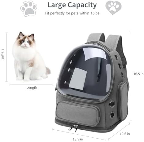 Cat Backpack Carrier for Cats and Small Dogs, Breathable Cat Bubble Backpack, Airline Approved Pet Travel Carrier for Hiking Camping Outdoor(Grey)