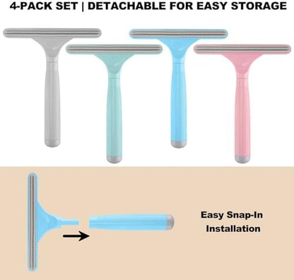 4-Pack Pet Hair Remover for Couch & Car, Double-Sided Silicone Lint Scraper Set, Color-Coded Reusable Fur Remover Tool for Furniture, Carpet, Bed, Car Seats & Mats (4 Colors)