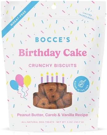 Bocce's Bakery Birthday Cake Flavor Crunchy Biscuits Dog Treats, 5 oz