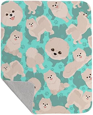 Caroline's Treasures MLM1084LQB White Pomeranian Quilted Blanket 50x60 Artwork Pattern Quilted Throw Blanket for Bed, Couch, Sofa, Soft and Lightweight