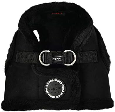 Puppia Terry Vest Dog Harness Step-in Winter Suede Warm No Choke No Pull Training Walking for Small and Medium Dog, Black, Small