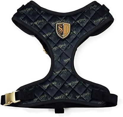 Snoop Doggie Doggs Quilted Velvet Deluxe Pet Harness with Logo Pattern and Gold-Tone Metal Hardware