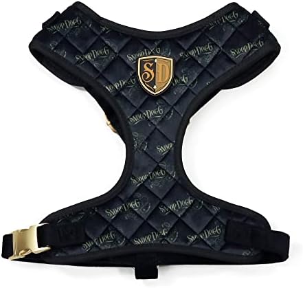 Snoop Doggie Doggs Quilted Velvet Deluxe Pet Harness with Logo Pattern and Gold-Tone Metal Hardware