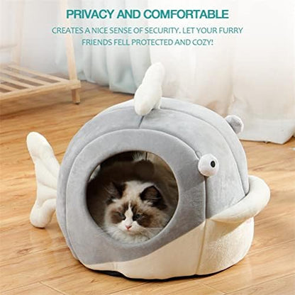 Lcybem Cat Beds for Indoor Cats - Cat Bed Cave with Removable Washable Cushioned Pillow, Soft Plush Premium Cotton No Deformation Pet Bed, Roomy Dolphin cat House Design, Multiple Sizes