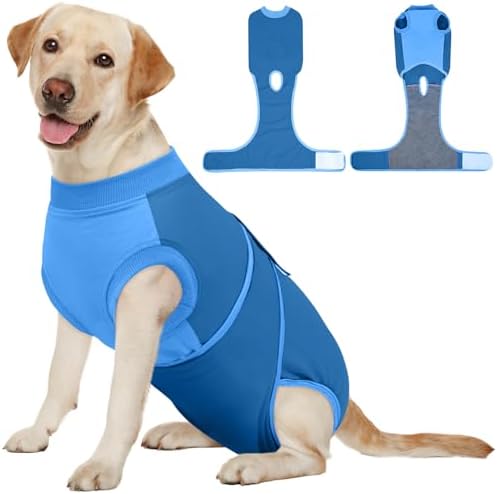 Kuoser Dog Recovery Suit, Female Male Spay Neuter Surgery Suit, Blue, XL