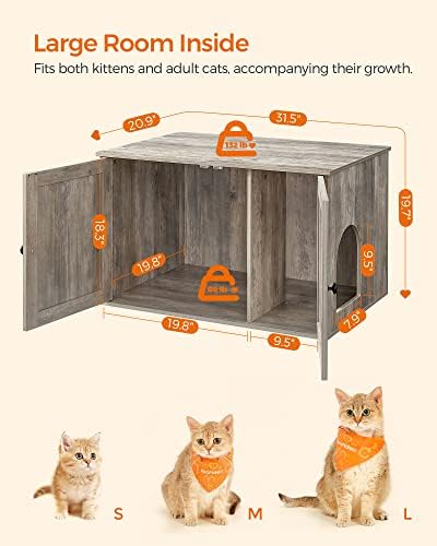 Feandrea Cat Litter Box Enclosure, End Table, 31.5 x 20.9 x 19.7 Inches