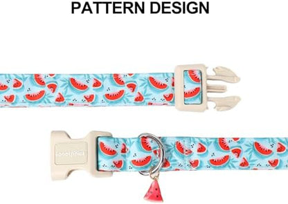 Lionet Paws Summer Dog Collar- Cute Watermelon Light Blue Dog Collars with Plastic Buckle and Watermelon Pendant, Light Adjustable Dog Collars for Small Medium Dogs