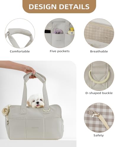 ONECUTE Dog Purse Carrier for Small Dogs Rabbit cat with Large Pockets, Cotton Bag, Dog Carrier Soft Sided, Collapsible Travel Puppy Carrier (Grey, 13.6" L x 6.5" W x 10" H)