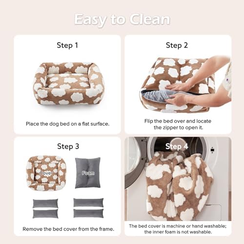 JOEJOY Medium Dog Bed Medium Size Dog, Rectangle Washable Orthopedic Pet Bed with Removable Zipper Cover, Cute Soft Calming Puppy Pet Bed with Jacquard Shaggy Plush & Non Skid Bottom