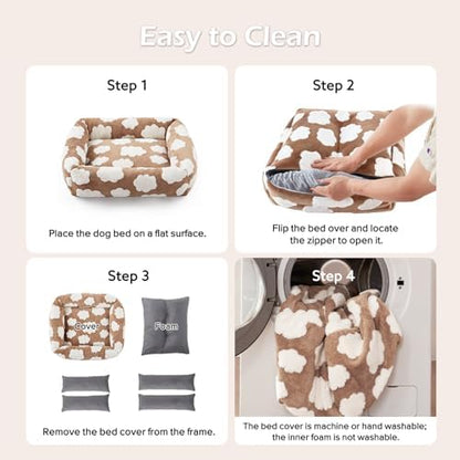 JOEJOY Medium Dog Bed Medium Size Dog, Rectangle Washable Orthopedic Pet Bed with Removable Zipper Cover, Cute Soft Calming Puppy Pet Bed with Jacquard Shaggy Plush & Non Skid Bottom