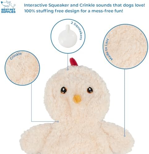 Best Pet Supplies Interactive Squeaky Dog Toy - Baby Chicken, Cream