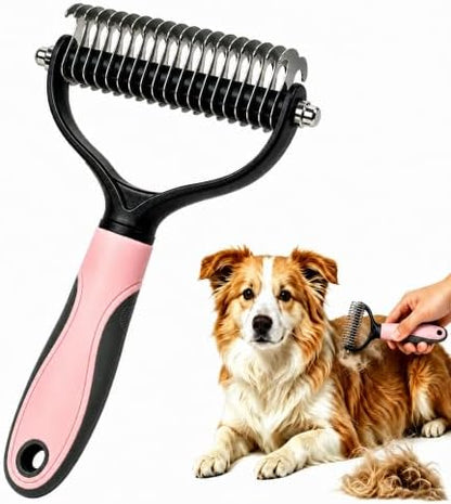 Pet Grooming Brush - Double-Sided Dematting Comb & Deshedding Tool for Dogs and Cats, Effortless Hair Removal, Ideal for Long-Haired Breeds, Reduce Shedding (1, Pink, Large)