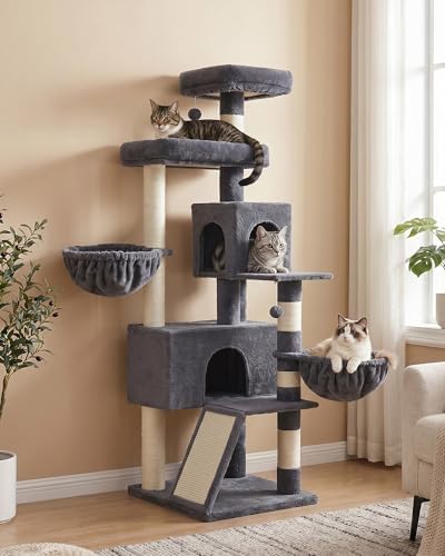 Feandrea Cat Tree, 68.5-in Tall Cat Tower, Multi-Level Condo, Dark Gray