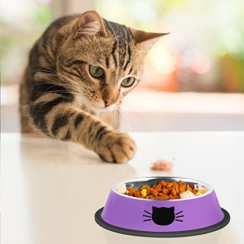 Serentive 3Pcs Cat Bowls, Non-Slip Stainless Steel, 7 Oz, Suitable for Indoor Pets, Removable Rubber Base, Lovely Color