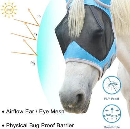 Horse Fly Mask with Ears, Breathable Fine Mesh Pale Blue Cob