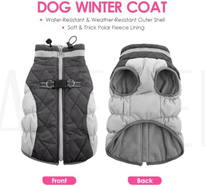 AOFITEE Dog Coats for Medium Dogs Waterproof Dog Winter Jacket with Harness