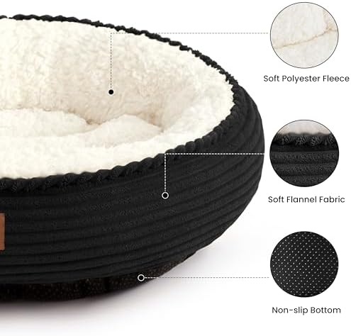 Love's cabin Round Donut Cat and Dog Cushion Bed, 30in Pet Bed for Medium or Large Dogs, Anti-Slip & Water-Resistant Bottom, Soft Durable Fabric Pet Beds, Washable Calming Cat Bed, Black