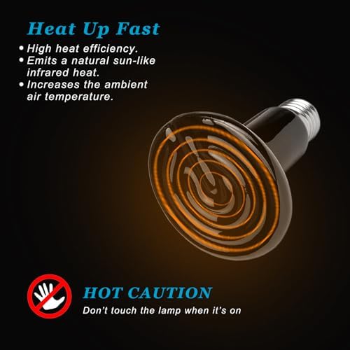 DOMICA Reptile Heat Bulb 50 Watt 2PC, Ceramic Heat Emitter Heat Up Fast, E26 No Light Night Use Heating Bulbs for Beared Dragon, Turtle, Lizard, Snake, Pet Brooder Coop Chicken (50W-Small Tank)