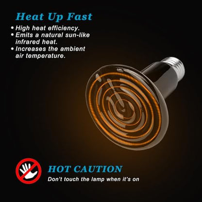 DOMICA Reptile Heat Bulb 50 Watt 2PC, Ceramic Heat Emitter Heat Up Fast, E26 No Light Night Use Heating Bulbs for Beared Dragon, Turtle, Lizard, Snake, Pet Brooder Coop Chicken (50W-Small Tank)