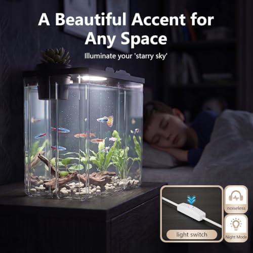 2 Gallon Betta Fish Tank Aquarium Starter Kit with Light and Lid(Black)