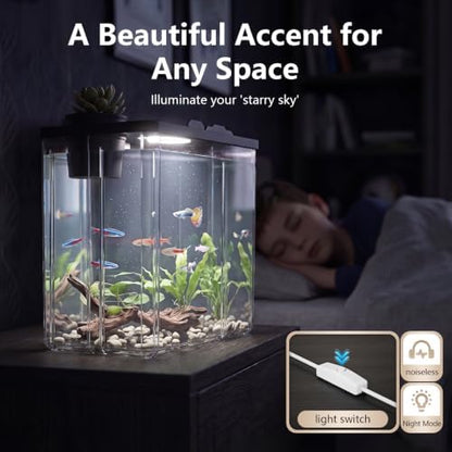 2 Gallon Betta Fish Tank Aquarium Starter Kit with Light and Lid(Black)