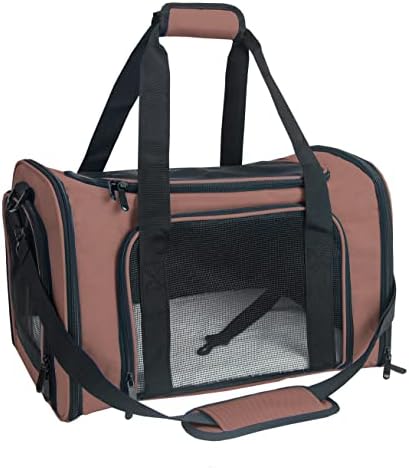 Soft Sided Carrier for Small Medium Cats Dogs,TSA Airline Approved Collapsible Travel Pet Carrier (Medium, Brown)