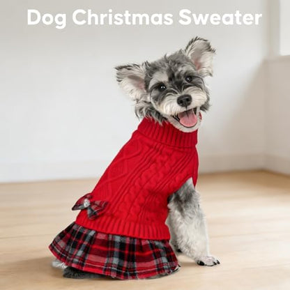 KYEESE Dog Sweater Dress for Small Dogs Turtleneck Thick Knit Pullover