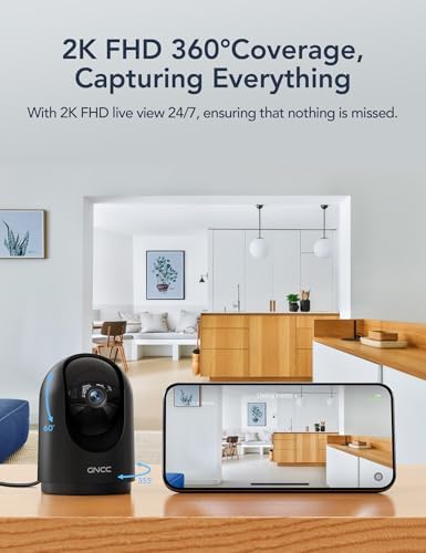 GNCC 2K Indoor Security Camera with Motion Detection, 2.4G WiFi, 1Pack