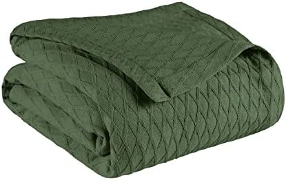 Superior Diamond Weave All-Season Cotton Blanket, Cover for Home, Couch, Bed, Soft, Warm Blankets, Boho Aesthetic, Comfy, Cozy Covers, Decorative Bedding Essentials, Full/Queen, Forest Green