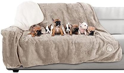 Waterproof Blanket for Pets - Reversible Throw Protects Couch, Car, and Bed from Spills, Stains, or Fur - Plush Blanket by Petmaker (Tan)